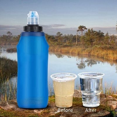 Bouteille filtrante transforme eau trouble en eau claire potable