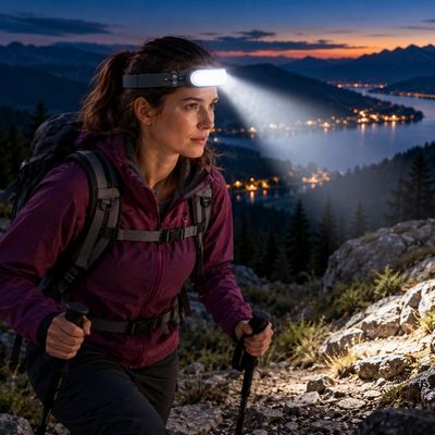 Femme monte sentier lampe frontale COB rechargeable