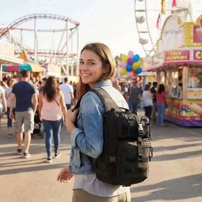 Femme sacoche tactique bandoulière ballade fête foraine