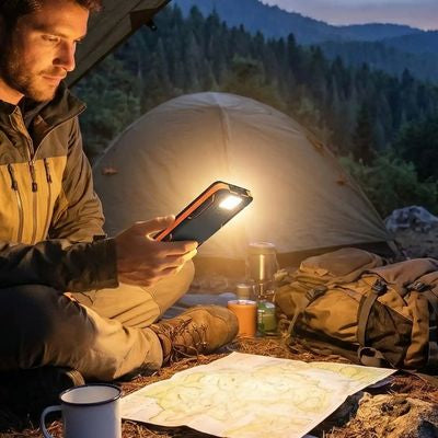 Homme bivouac éclaire carte avec batterie externe 50000mah