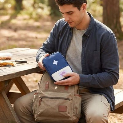 Homme range sacoche premier secours sac à dos