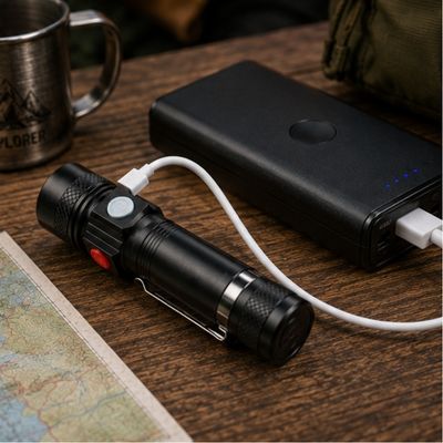 Homme recharge lampe de poche rechargeable