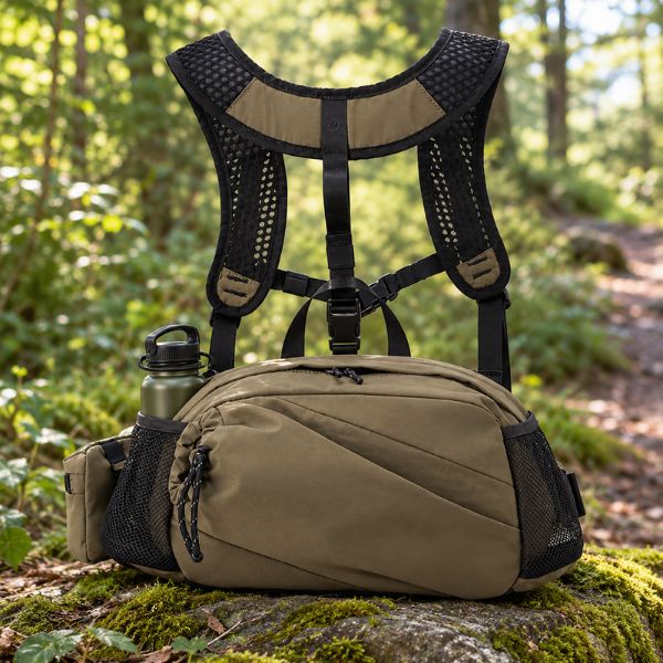 Sac banane homme FlexMove café posé sur un rocher
