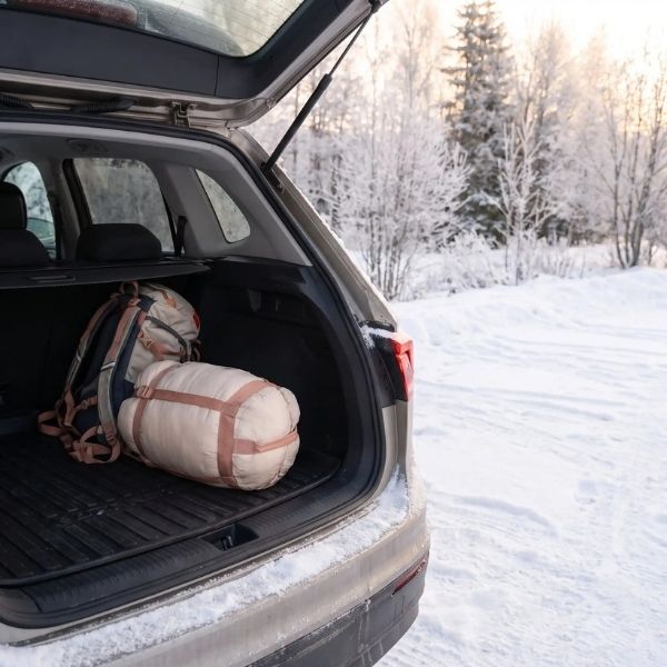 Sac de couchage hiver CosyPod compressé dans un coffre